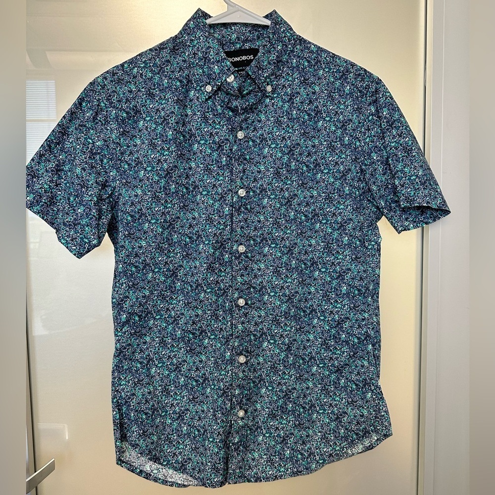 Bonobos Slim fit blue floral print button up size Small - Picture 1 of 4
